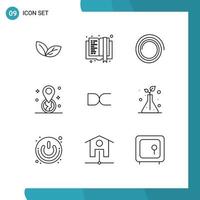 Mobile Interface Outline Set of 9 Pictograms of crypto currency coin shape decent location Editable Vector Design Elements