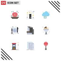 9 Thematic Vector Flat Colors and Editable Symbols of office building cloud food cafe Editable Vector Design Elements