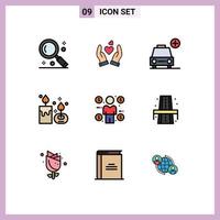 Universal Icon Symbols Group of 9 Modern Filledline Flat Colors of lamp aromatherapy wedding aroma candle vehicles Editable Vector Design Elements