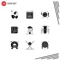 Universal Icon Symbols Group of 9 Modern Solid Glyphs of graduation info plate diary phone Editable Vector Design Elements