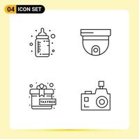 Universal Icon Symbols Group of 4 Modern Filledline Flat Colors of baby gift drink security camera Editable Vector Design Elements