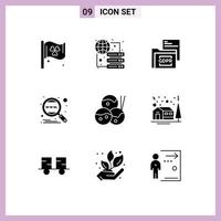 Modern Set of 9 Solid Glyphs Pictograph of food search document global analysis Editable Vector Design Elements