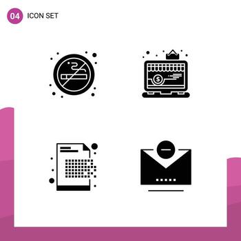 Set of 4 Vector Solid Glyphs on Grid for no data air shop encryption Editable Vector Design Elements