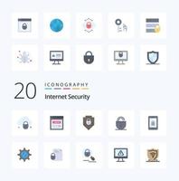 20 Internet Security Flat Color icon Pack like world bug security internet vector