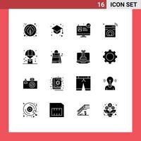 Set of 16 Commercial Solid Glyphs pack for logistic balloon medical app wifi machine Editable Vector Design Elements