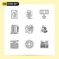 9 iconos creativos signos y símbolos modernos de verificación de documentos elementos de diseño vectorial editables de medallas de lista de verificación dulce vector