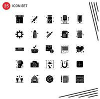 Set of 25 Commercial Solid Glyphs pack for branding work tool office medical Editable Vector Design Elements