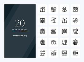 20 icono de esquema de escuela y aprendizaje para presentación vector