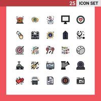 Pack of 25 creative Filled line Flat Colors of screen computer search mail heart Editable Vector Design Elements