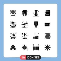 Modern Set of 16 Solid Glyphs and symbols such as insurance health lab hands memory card Editable Vector Design Elements