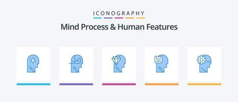 Mind Process And Human Features Blue 5 Icon Pack Including brain. user. mind. data. memory. Creative Icons Design vector