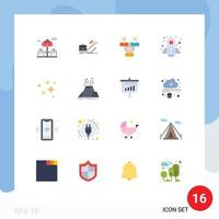 Mobile Interface Flat Color Set of 16 Pictograms of launch spaceship personal rocket office Editable Pack of Creative Vector Design Elements