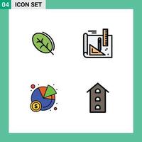 4 Universal Filledline Flat Colors Set for Web and Mobile Applications ecology pie spring line buildings Editable Vector Design Elements