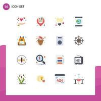 User Interface Pack of 16 Basic Flat Colors of backpack online bulb internet app Editable Pack of Creative Vector Design Elements