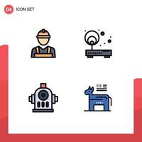 4 Thematic Vector Filledline Flat Colors and Editable Symbols of labour man fire worker network water Editable Vector Design Elements