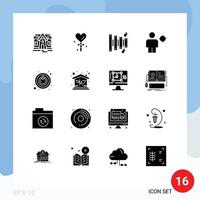 Mobile Interface Solid Glyph Set of 16 Pictograms of switch power equipment position human Editable Vector Design Elements