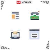 4 Universal Flat Icon Signs Symbols of document mail help time laptop Editable Vector Design Elements