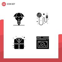 Set of 4 Modern UI Icons Symbols Signs for proteced ideas office idea plug clothes Editable Vector Design Elements