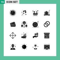 Pictogram Set of 16 Simple Solid Glyphs of heart tecket abilities weight luggage Editable Vector Design Elements