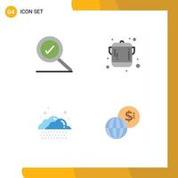 Group of 4 Modern Flat Icons Set for complete business cooking cloud markets Editable Vector Design Elements