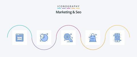 Marketing And Seo Blue 5 Icon Pack Including . mobile. seo. location. seo package vector