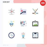 paquete de 9 signos y símbolos de colores planos modernos para medios de impresión web, como elementos de diseño de vectores editables de deporte de bebé de gráfico ficticio de plan