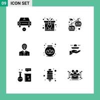 Pictogram Set of 9 Simple Solid Glyphs of cream growth cable car light idea Editable Vector Design Elements