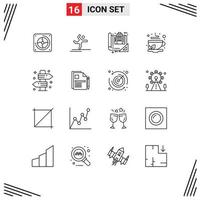 Modern Set of 16 Outlines and symbols such as tea drink building chinese drawing Editable Vector Design Elements