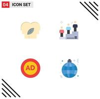 conjunto moderno de 4 iconos y símbolos planos como eco ad block mind win publicidad elementos de diseño vectorial editables vector