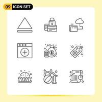 Modern Set of 9 Outlines Pictograph of money finance folder accounting mac Editable Vector Design Elements