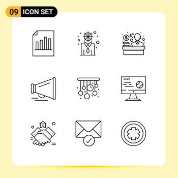 User Interface Pack of 9 Basic Outlines of chandeliers home personal motivation speaker Editable Vector Design Elements