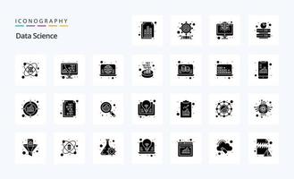 paquete de iconos de 25 glifos sólidos de ciencia de datos vector