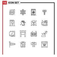 grupo universal de símbolos de iconos de 16 contornos modernos de elementos de diseño de vectores editables de ciencia de engranajes de api de llave de libro