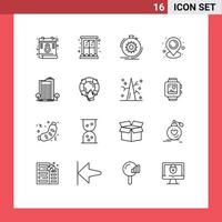 Set of 16 Modern UI Icons Symbols Signs for green communication action map speed Editable Vector Design Elements