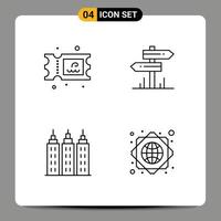 Line Pack of 4 Universal Symbols of ticket tower direction room global network Editable Vector Design Elements