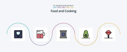 paquete de iconos planos llenos de línea de alimentos 5 que incluye. conservas. chupete. caramelo vector