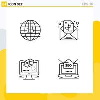 Pack of 4 Modern Filledline Flat Colors Signs and Symbols for Web Print Media such as future of money animation cryptocurrency note modeling Editable Vector Design Elements