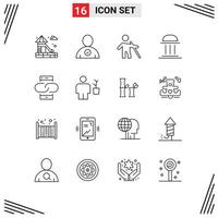 Set of 16 Modern UI Icons Symbols Signs for link contact people institute building Editable Vector Design Elements