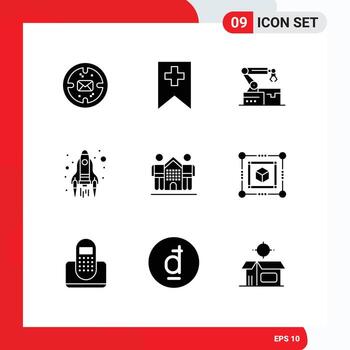 Mobile Interface Solid Glyph Set of 9 Pictograms of friends culture robotic launch start Editable Vector Design Elements