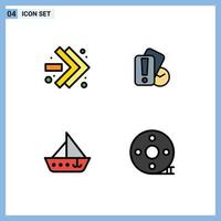 Pack of 4 creative Filledline Flat Colors of arrows ship card referee yacht Editable Vector Design Elements