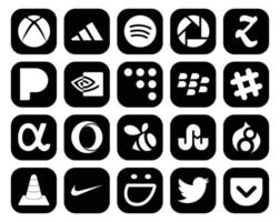 Paquete de 20 íconos de redes sociales que incluye media drupal blackberry stumbleupon opera vector