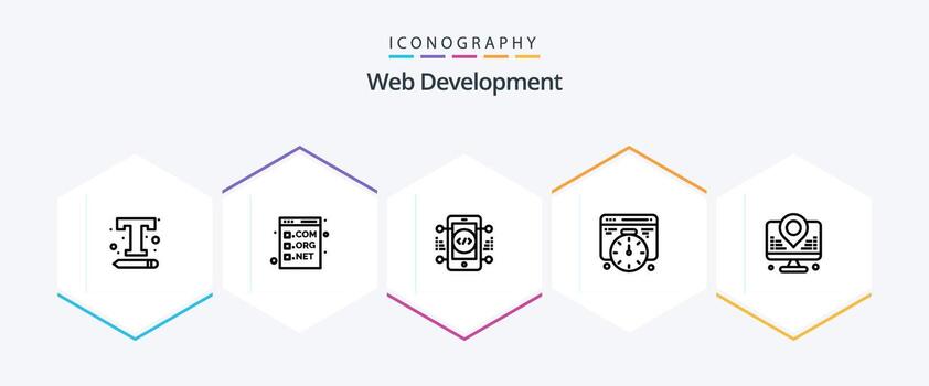Web Development 25 Line icon pack including development. web. development. development. online vector
