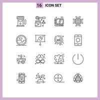 Modern Set of 16 Outlines Pictograph of energy construction and tools design technology cpu Editable Vector Design Elements