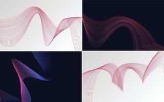 Set of 4 geometric wave pattern background Abstract waving line vector