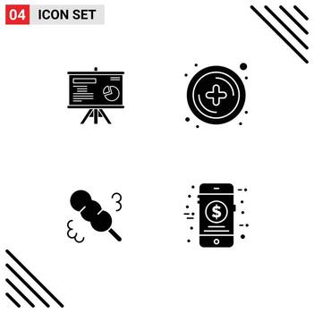 4 Universal Solid Glyphs Set for Web and Mobile Applications presentation wash graph plus money Editable Vector Design Elements