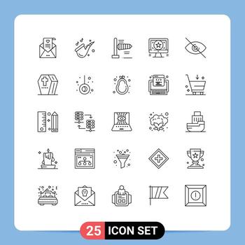 Paquete de 25 líneas de interfaz de usuario de signos y símbolos modernos de elementos de diseño vectorial editables de diseño de monitor de aire visual vector