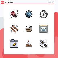 Universal Icon Symbols Group of 9 Modern Filledline Flat Colors of soup sweet attach marshmallow pin Editable Vector Design Elements