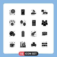 16 Universal Solid Glyphs Set for Web and Mobile Applications bulb playstation boat gaming console Editable Vector Design Elements