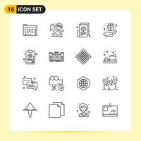 Mobile Interface Outline Set of 16 Pictograms of check hand party blog page box design Editable Vector Design Elements