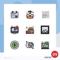 Set of 9 Commercial Filledline Flat Colors pack for news broadcasting business screen puzzel Editable Vector Design Elements